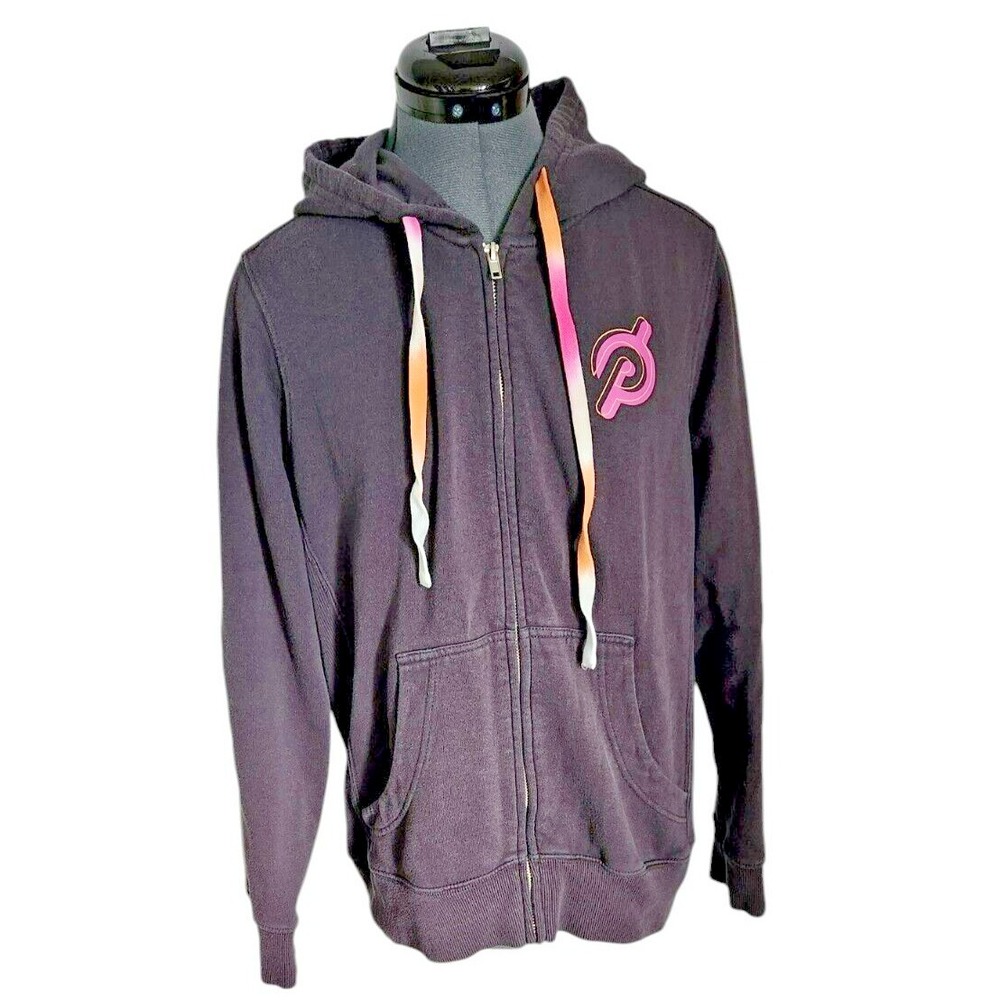 Peloton Womens Full Zip Hoodie Charcoal Gray Pink Logo Graphic Sweatshirt Large